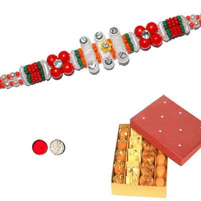 "Zardosi Rakhi - ZR-5360-288 (Single Rakhi)+500gms of Assorted Sweets - Click here to View more details about this Product